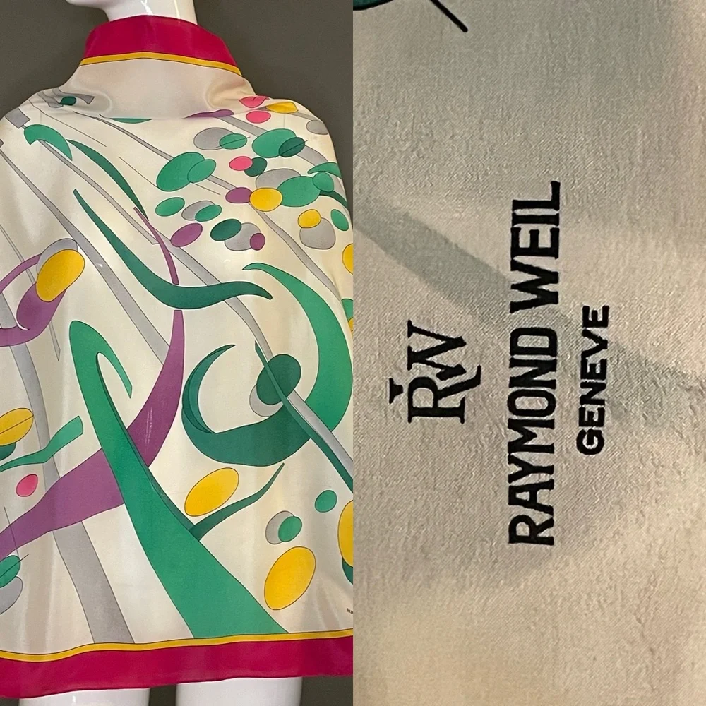 Pretty Vintage Raymond Weil Silk Scarf 30 In Sq Excellent Condition - Picture 2 of 9